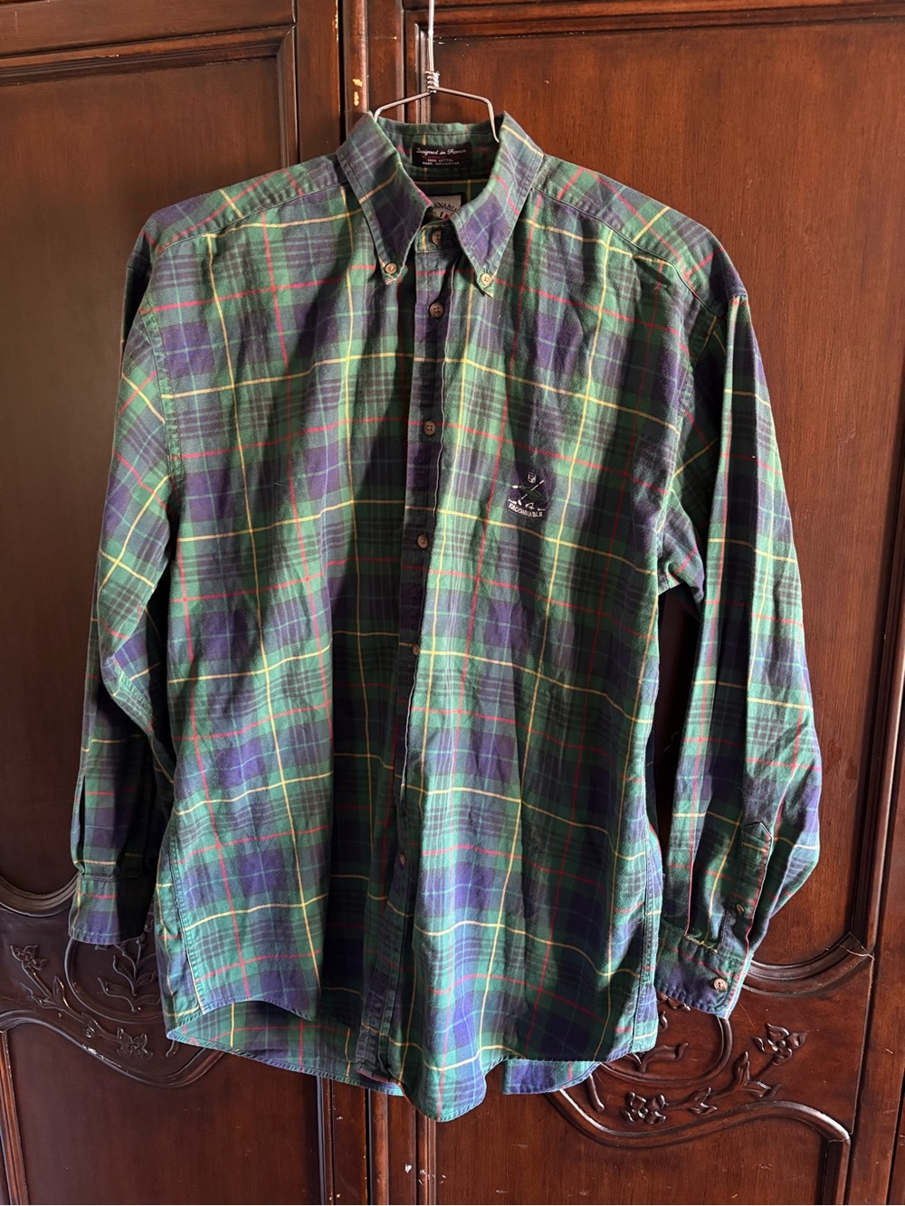 Vintage 90s Façonnable Plaid Button Down Shirt Mens LL 100% Cotton